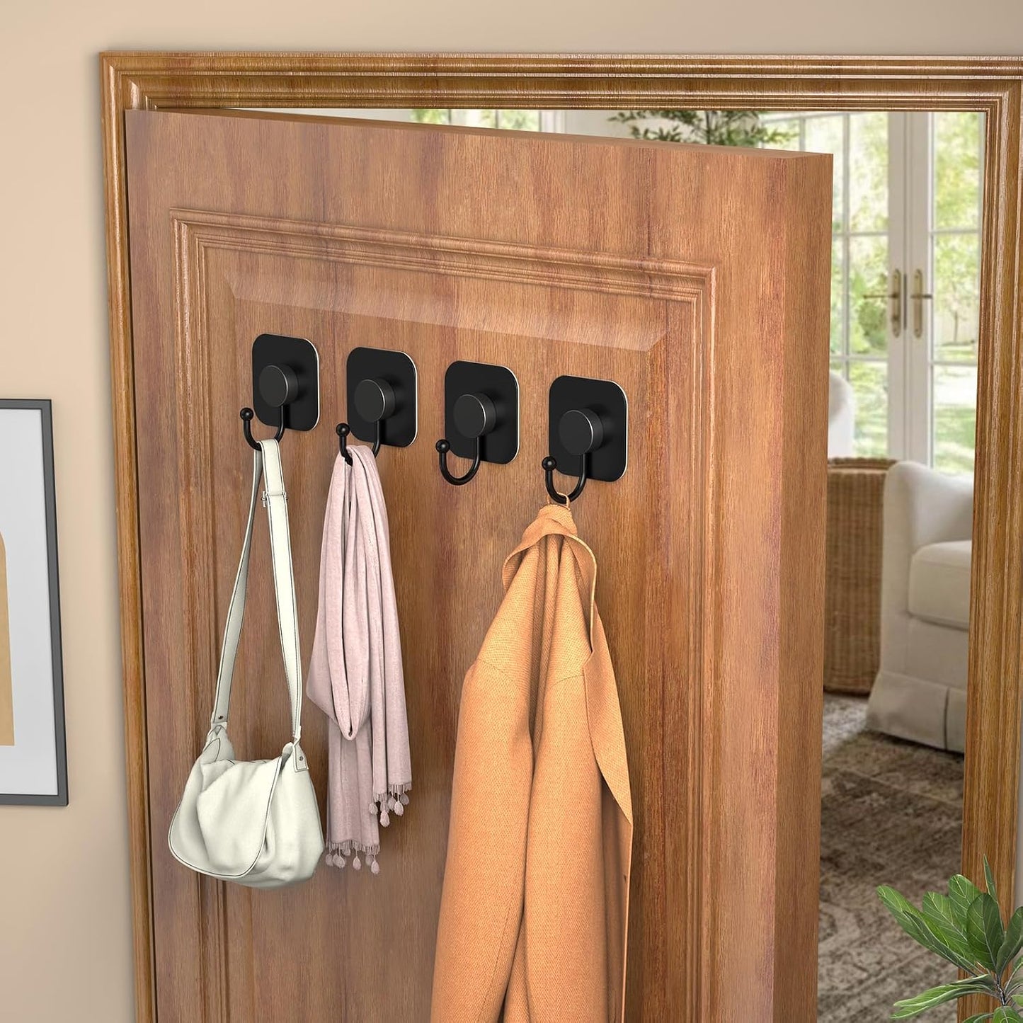 Aikzik 4 Pack Large Heavy Duty Wall Hooks - 26lb Max, Stainless Steel Adhesive Towel Hook, Shower Hooks for Hanging Towel, Coat, Robe, Wall Hook for Use in Bathroom, Kitchen and Door, Matte Black