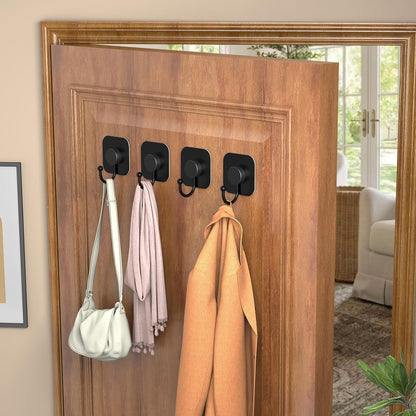 Aikzik 4 Pack Large Heavy Duty Wall Hooks - 26lb Max, Stainless Steel Adhesive Towel Hook, Shower Hooks for Hanging Towel, Coat, Robe, Wall Hook for Use in Bathroom, Kitchen and Door, Matte Black