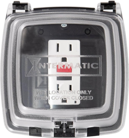 Intermatic WP1020C 2-1/4” Deep Weatherproof Outlet Cover – UV Stabilized Clear, GFCI & Duplex, Vertical Mount, UL Certified – Fits Single Device Only for Larger Double-Gang 4” x 4” Boxes