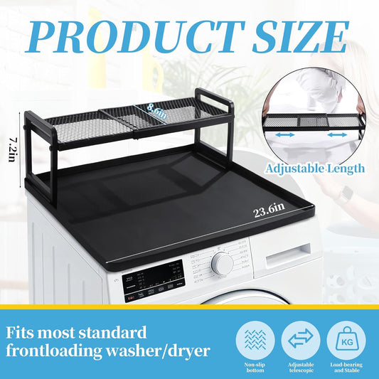 BALAPET Washer Dryer Countertop with Adjustable Shelf, Expandable Washer and Dryer Countertop with Non-Slip Mat, Universal Fit Large Space Laundry Room Organization(23.6x8.6x7in)