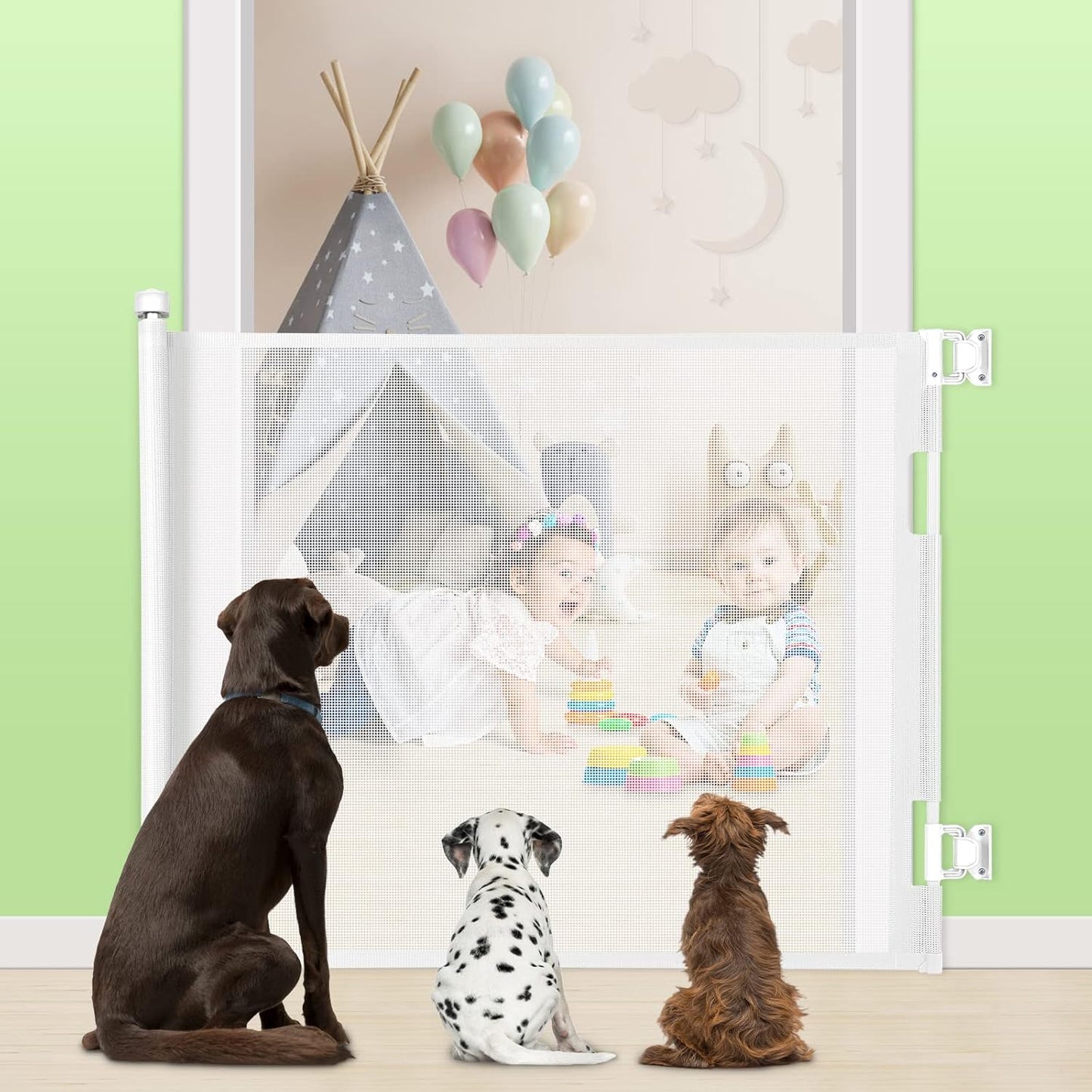 Retractable Baby Gate for Stairs & Doorways, 33" Tall Extends to 71" Wide | Extra Wide Safety Kid Pet Gate, Mesh Dog Gate for Indoor,Outdoor, Hallways One-Handed Operation, Easy Install(33”x71”-Black)