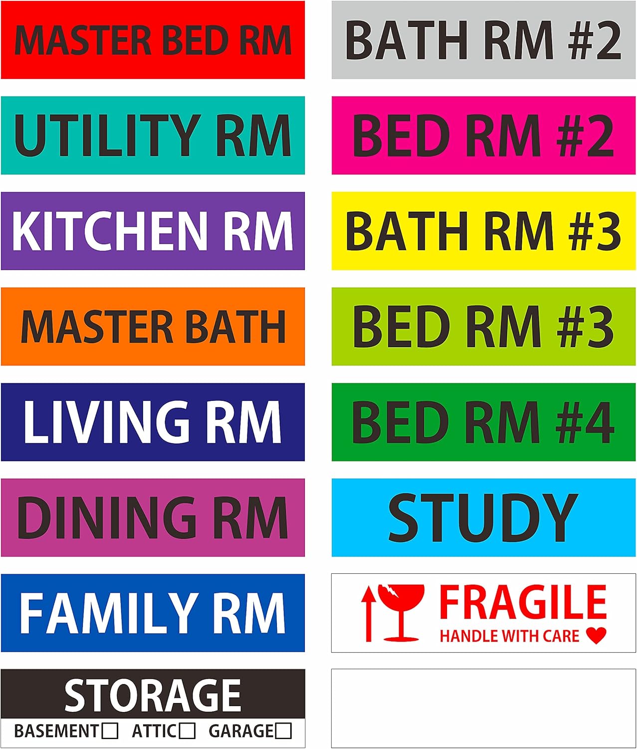 640 Pcs Removable Home Moving Labels 15 Pre-Printed Color-Coded Plus 1 Customizable Blank (Each Measures 4" x 1")