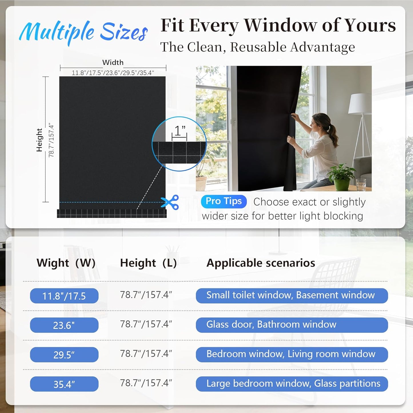 Finnez Frosted Privacy Window Film - Static Cling No Adhesive, Reusable & Easy to Remove, Decorative Glass Film for Home Bathroom Office Door, Crystal Clear 17.5 x 78.7 inches