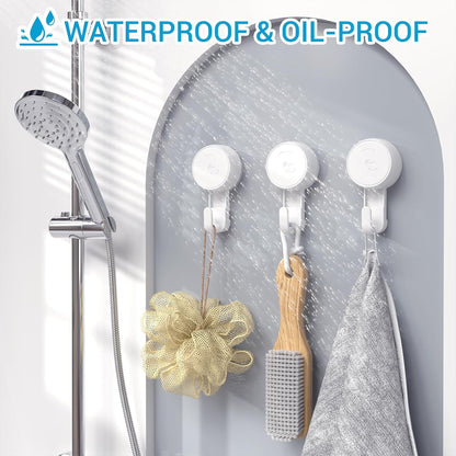 LUXEAR Heavy Duty Waterproof Shower Hooks 2 Pack - Suction Hook, No Drill Damage-Free Removable Reusable Wall Hooks for Bathroom Kitchen Towel Bathrobe Loofah Shower Hooks (Max Load 11LB/5KG)
