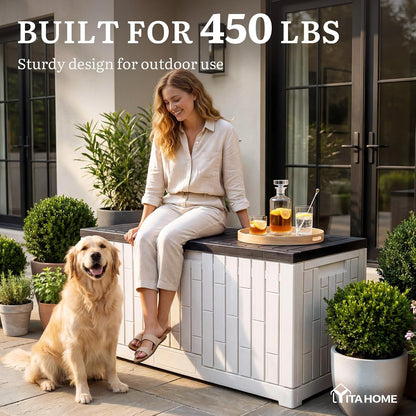 YITAHOME 31 Gallon Outdoor Storage Deck Box | Waterproof Resin Package Delivery and Storage Box with Lockable Lid for Patio Furniture Cushions, Pool Accessories, Garden