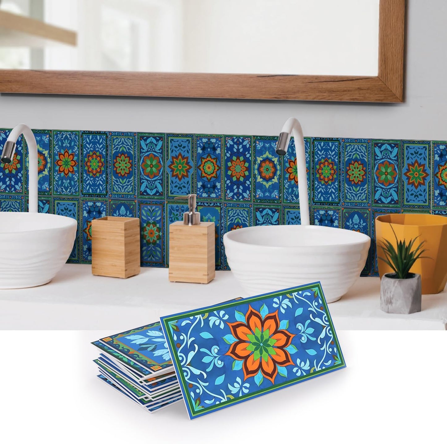 VICCI 32Pcs Tile Decals - Peel and Stick Kitchen Backsplash - Decorative Wall Tiles Stickers 8" x 4" Self-Adhesive Waterproof Removable for Bathroom Cabinets Home DIY Projects Decor