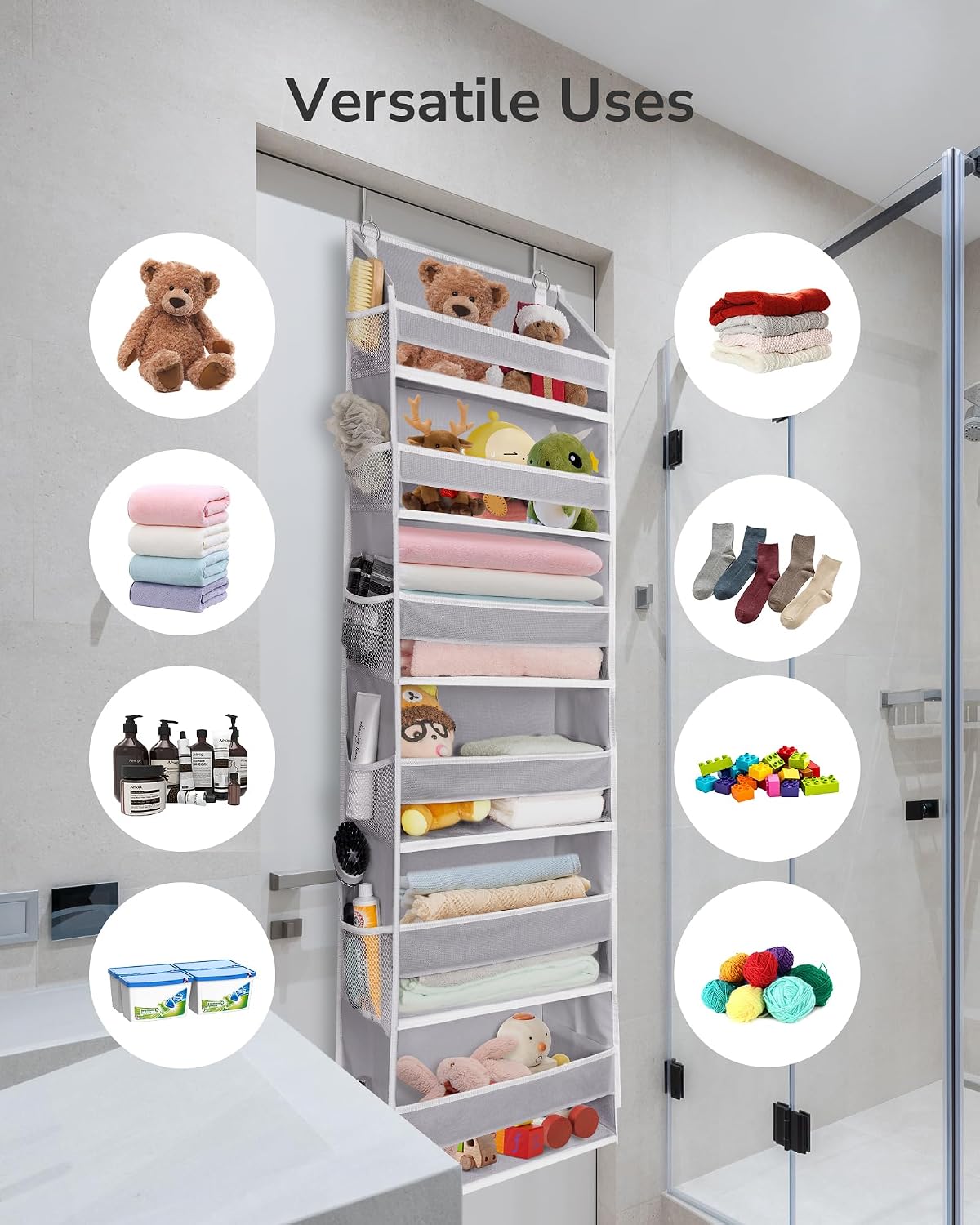 ULG Over The Door Organizer with 6 Large Pockets 12 Side Pockets, 50lbs Weight Capacity Door Hanging Organizer for Bedroom, Bathroom, Pantry, Nursery Storage, Beige
