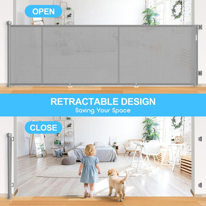 71 inch Retractable Baby Gates, EZIGO Extra Wide Baby Gate for Large Opening Extra Long Mesh Gate for Kids or Pet Dog Gate Child Safety Gate for Stairs Hallways Doorway Indoor Outdoor, Gray