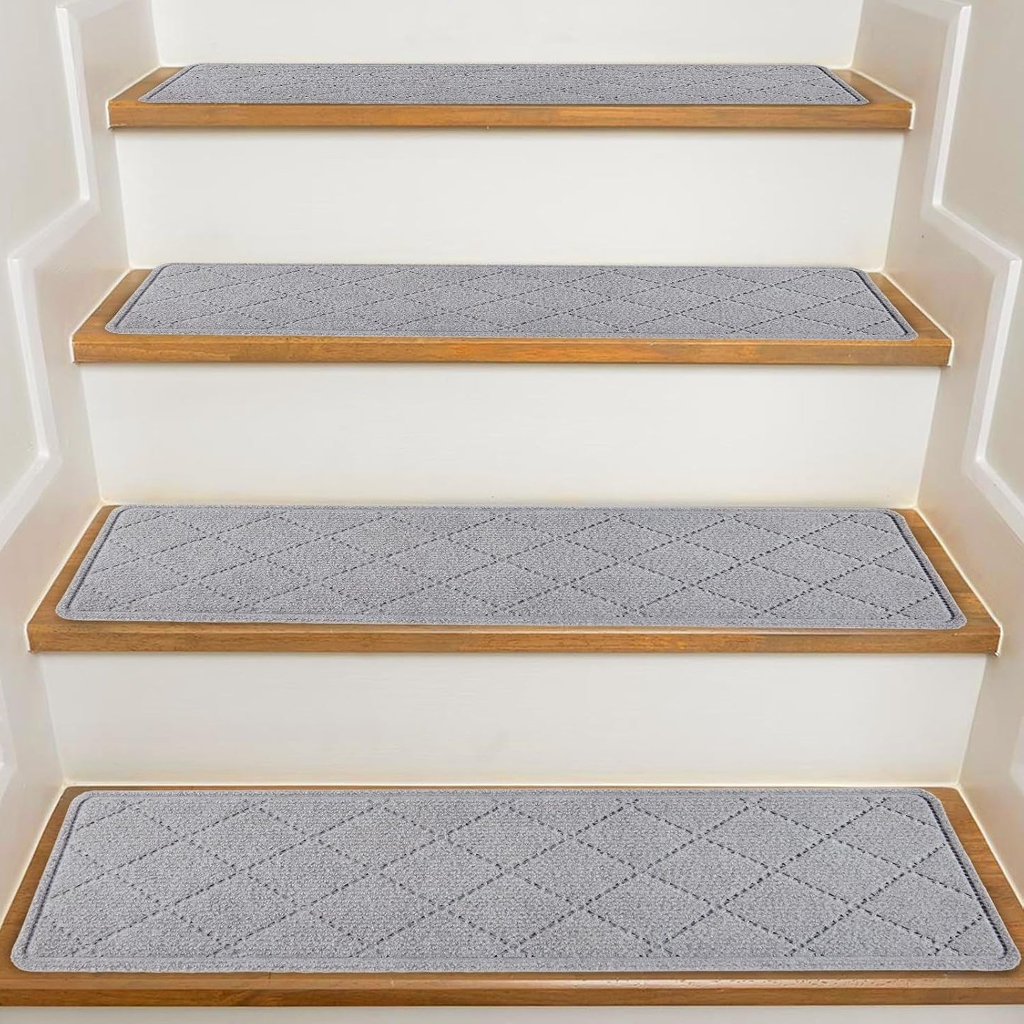 KOOTETA Stair Treads for Wooden Steps Indoor, 15 Pack 8" X 30" Non Slip Carpet Stair Treads with Reusable Adhesive for Kids Elders and Dogs, Surface Polyester TPR Backing Stair Runner Rugs, Dark Grey