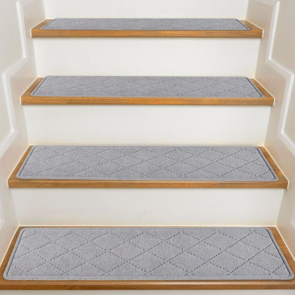 KOOTETA Stair Treads for Wooden Steps Indoor, 15 Pack 8" X 30" Non Slip Carpet Stair Treads with Reusable Adhesive for Kids Elders and Dogs, Surface Polyester TPR Backing Stair Runner Rugs, Dark Grey