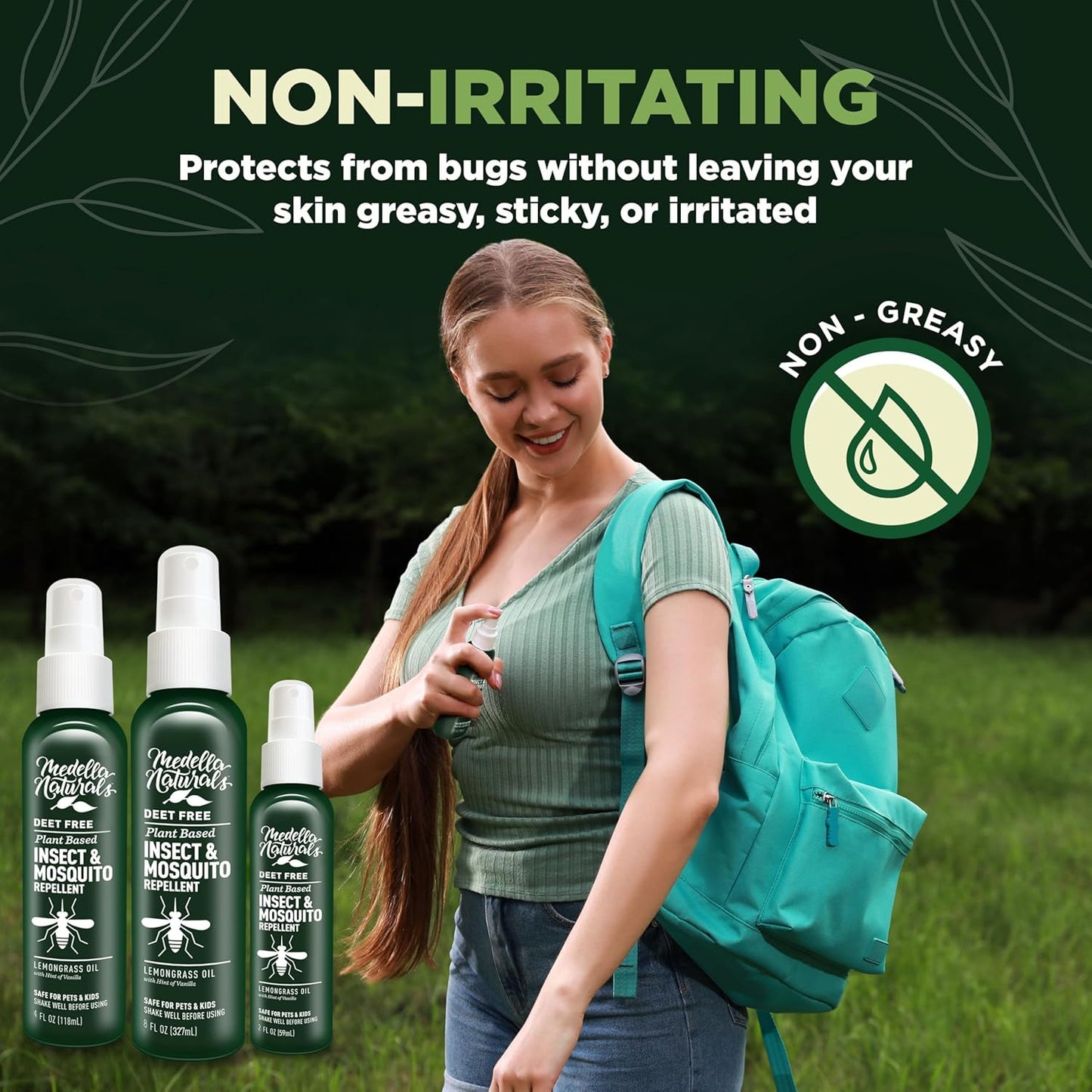 Deet-Free Insect & Mosquito Repellent – Nice Smelling, Pack of 2 (4 oz) | Insect Repellent with Lemongrass Oil Safe for Pets and Kids – Bug Spray Against Mosquitoes, Gnats, Black Flies, and No-See-um