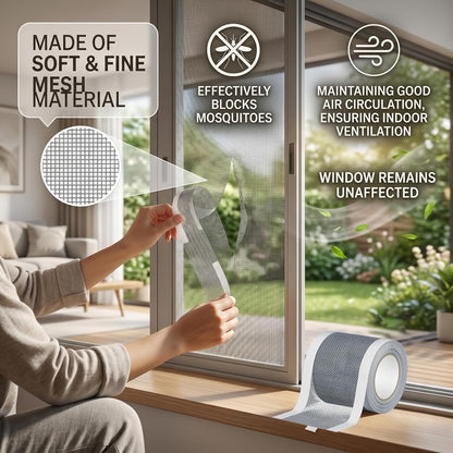 2PCS Screen Tape Mesh Repair, Self-Adhesive Window Screen Repair Tape Patch Kit, Breathable Mesh for Home (3inchx16.4ft)