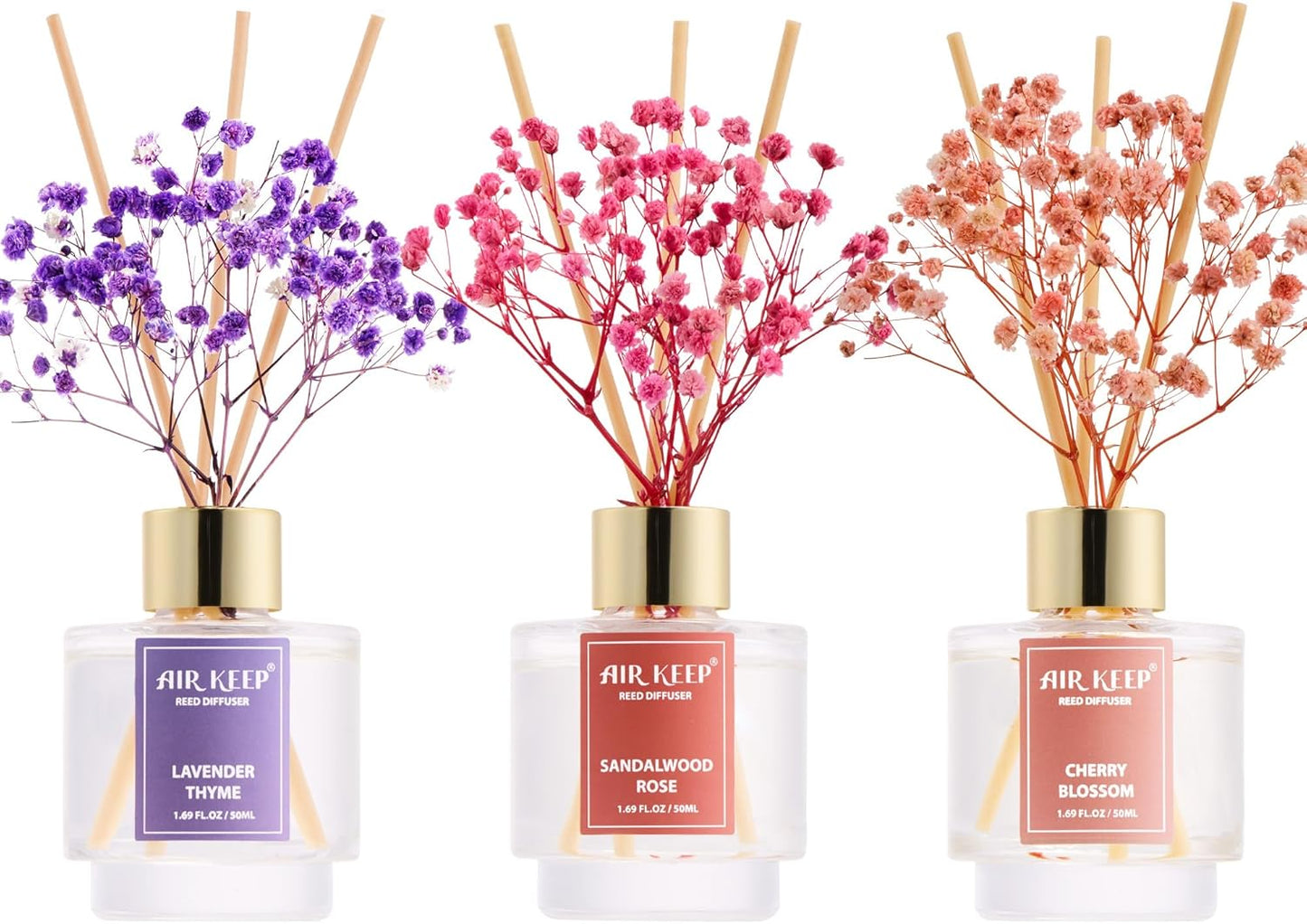Airkeep Reed Diffuser Set of 3,Clean Linen Ocean Mist&Sea Salt Lavender Eucalyptus Oil Reed Diffusers for Bedroom Living Room Office Aromatherapy Oil Reed Diffuser for Gift 50ml x 3