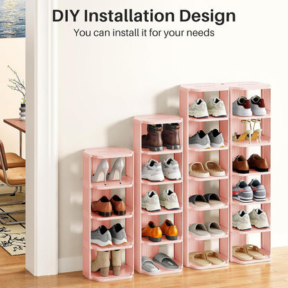 Kitstorack 8-Tier Vertical Plastic Shoe Rack, Freestanding Stackable Storage Organizer for Small Closets and Tight Spaces