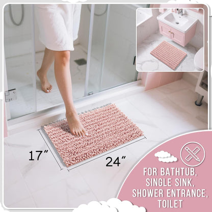 Yimobra Bathroom Rugs Non Slip Washable - Ultra Soft Absorbent Chenille Bath Mat, Quick Dry Shaggy Floor Carpet for Tub Shower, Gray Home Decor Accessories, 24x17 Inch