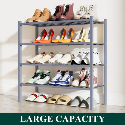 Smiry Bamboo Shoe Rack, 3 Tier Free Standing Wooden Shoe Organizer, Stackable Wood Shoe Storage Shelf for Closet, Entryway, 12 Vertical Slats, 2+1 Stack Standard Legs, 26.8"x11"x19.5", Natural