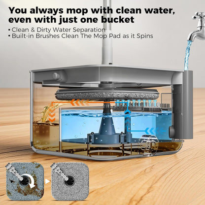 Spin Mop Bucket System,Masthome Pedal Spin Mop and Bucket with Wringer Set,EasyWring Microfiber Mop with 3 Mop Pads,360°Spinning Floor Cleaning System - Home & Office Suitable