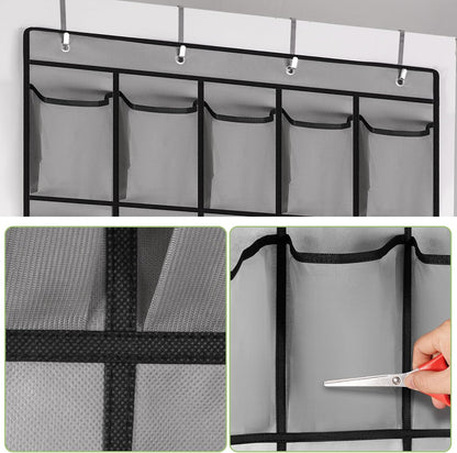 Meolsaek Over Door Shoe Organizer with 24 Breathable Mesh Pockets, Shoe Holder for Door with 4 Metal Hooks, Back of Door Shoe Organizer for Closet, Bedroom, Bathroom, Pantry (Grey - 24)