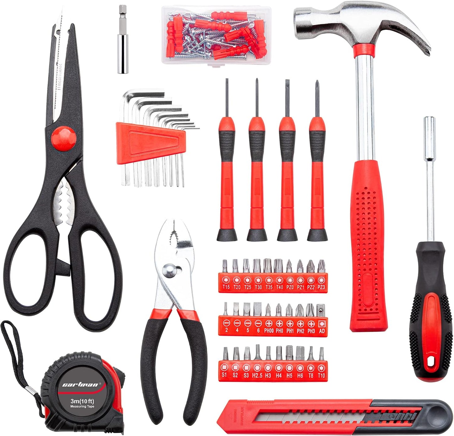 CARTMAN 39-Piece Household Tool Set, Orange Hand Kit With Storage Case | Complete assortment for home repairs, DIY projects, furniture setup, crafting, and daily household fixes in toolbox.