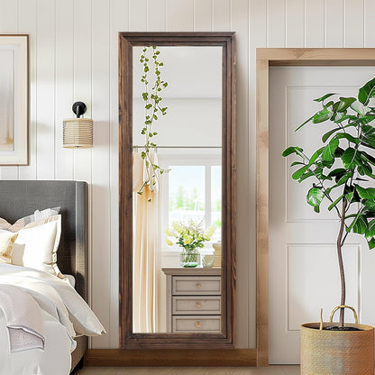 65"x22" Full Length Mirror Solid Wood Frame Floor Mirror with Stand for Living Room, Bedroom Hanging Standing or Leaning, Brown