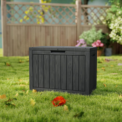 LAUSAINT HOME 320 Gallon Resin Deck Box, Package Delivery Box with Lockable Lid, Waterproof Outdoor Storage Box For Garden Tools, Patio Cushions(320 Gallon,Black)