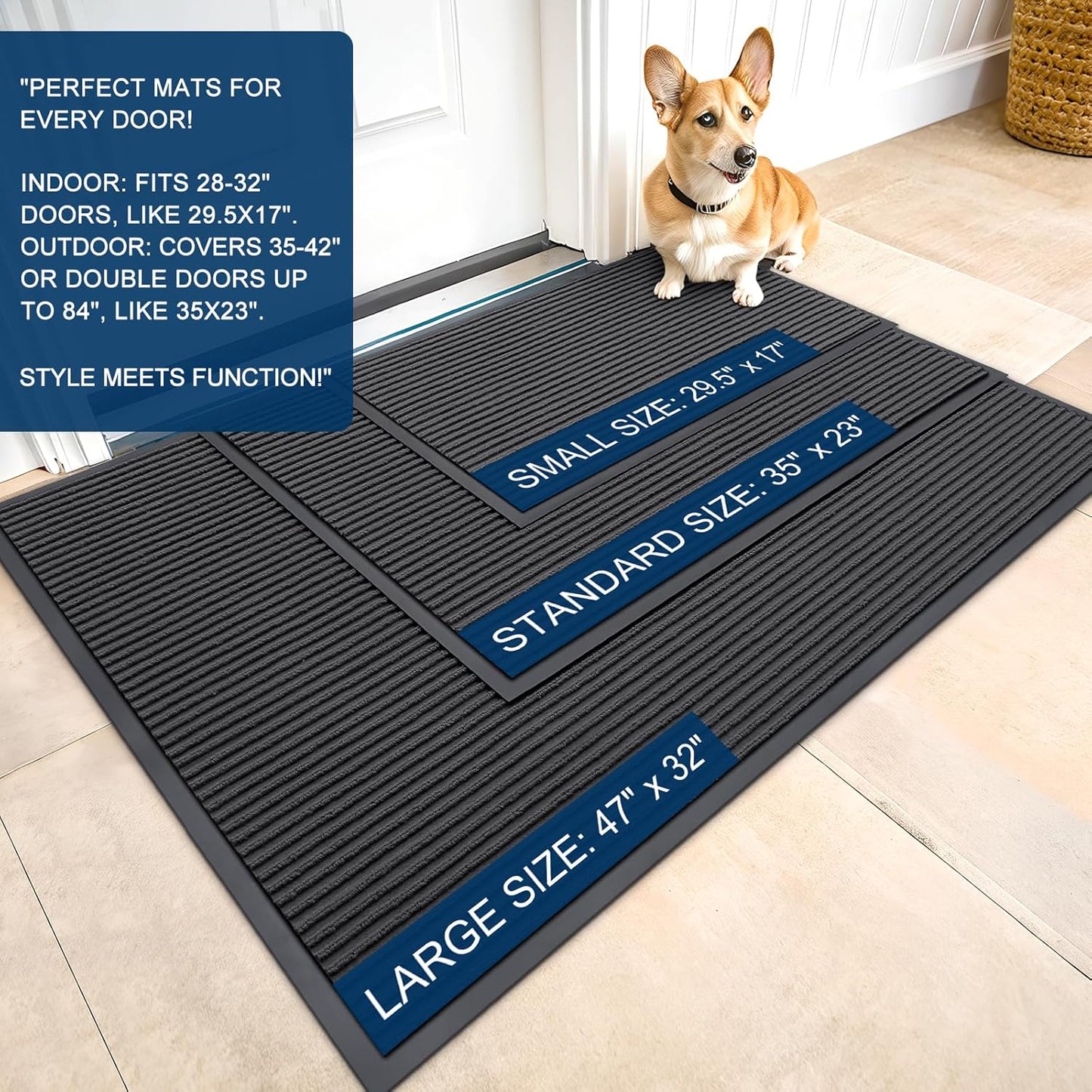 OLANLY Front Door Mat Indoor Outdoor Entrance, 2-Pack 29.5 x 17 Inch, Waterproof Heavy Duty Doormat, Fade Resistant, Low Profile, Easy Clean Patio Porch Welcome Floor Mats for Entry, Grey