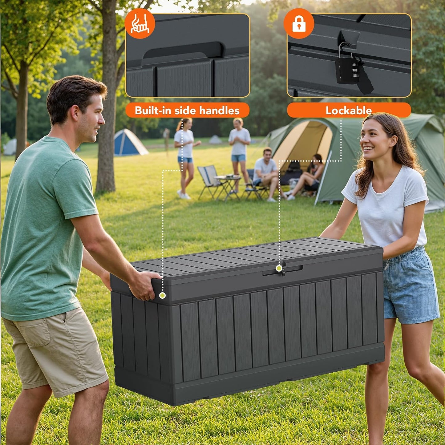 32 Gallon Deck Box Outdoor Indoor Waterproof Storage Box for Patio Furniture, Pool Accessories, Garden Tools, and Cushion Storage, Black