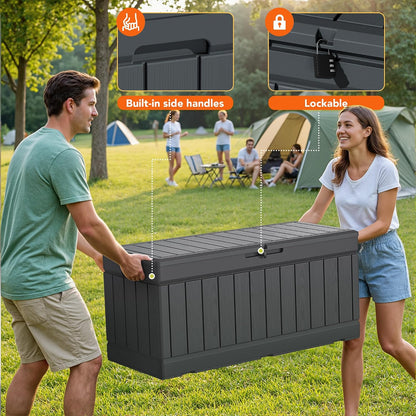 32 Gallon Deck Box Outdoor Indoor Waterproof Storage Box for Patio Furniture, Pool Accessories, Garden Tools, and Cushion Storage, Black