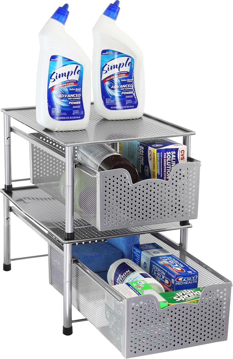 Simple Houseware Stackable 2 Tier Sliding Basket Organizer Drawer, White