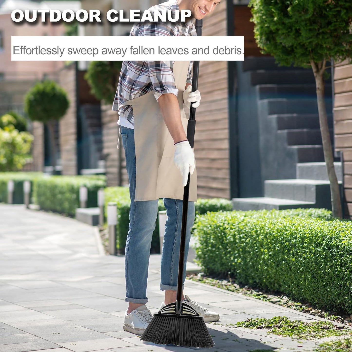 Four-Section Rod Long-Handled Broom,Heavy-Duty Broom, Angle Broom for Outdoor/Indoor（Black+Orange）
