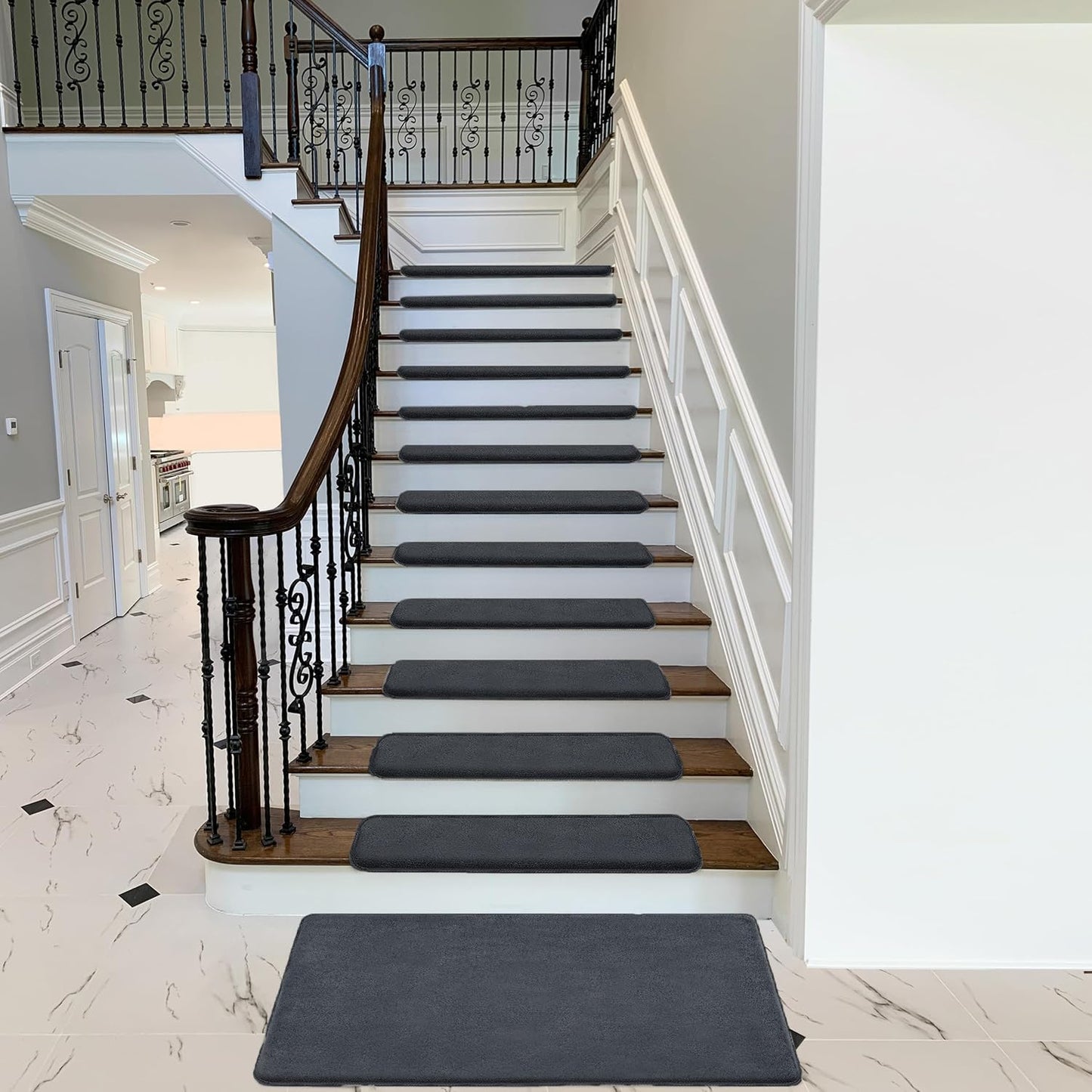 PURE ERA Carpet Stair Treads Ultra Plush 9.5" X 30"Soft Bullnose Indoor Stair Protectors Pet-Friendly Non-Slip Skid Resistant Tape Free Washable Reusable(2 Pieces,Brown)