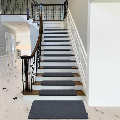 PURE ERA Carpet Stair Treads Ultra Plush 9.5" X 30"Soft Bullnose Indoor Stair Protectors Pet-Friendly Non-Slip Skid Resistant Tape Free Washable Reusable(2 Pieces,Brown)