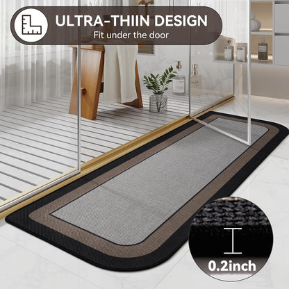 YDKGL Ultra Thin Bathroom Rugs Mat Quick Dry Absorbent Non Slip Bath Mat Bath Mats for Bathtub Mat Bathroom Carpet Fit Under Door Washable Floor Rubber Half Round Bath Rugs Grey 16x24