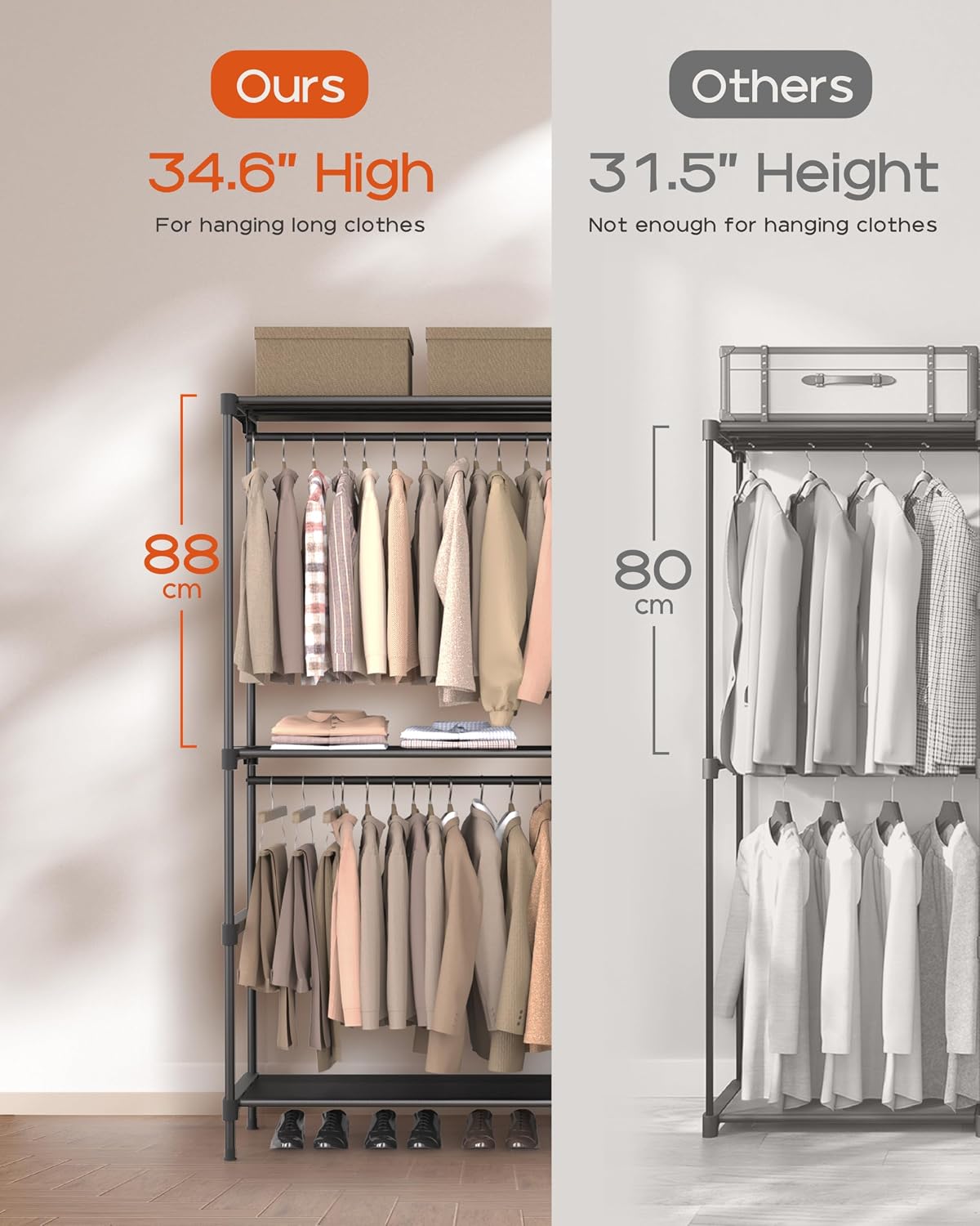 CASAMAYA Clothes Rack, Portable Closet, 80.7 Inch Extra Large Capacity Wardrobe Closet, Clothes Storage Organizer with Shelves and 5 Hanging Rods, Easy to Assembly, Black PCT036B01