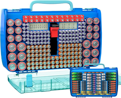 ALCYON 269+ Battery Organizer Case with Tester, Double-Sided Storage-Blue | Clear Rigid Shell and Dedicated Slots Keep Batteries Visible, Separated and Secure for Home, Office or Workshop,Case Only