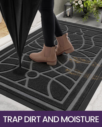DEXI Front Door Mat Outside Entrance, Heavy Duty Non Slip Low Profile Doormat for Entryway, Trap Dirt and Moisture Welcome Mats, Easy Clean, Patio, Garage, 3x2, Blue