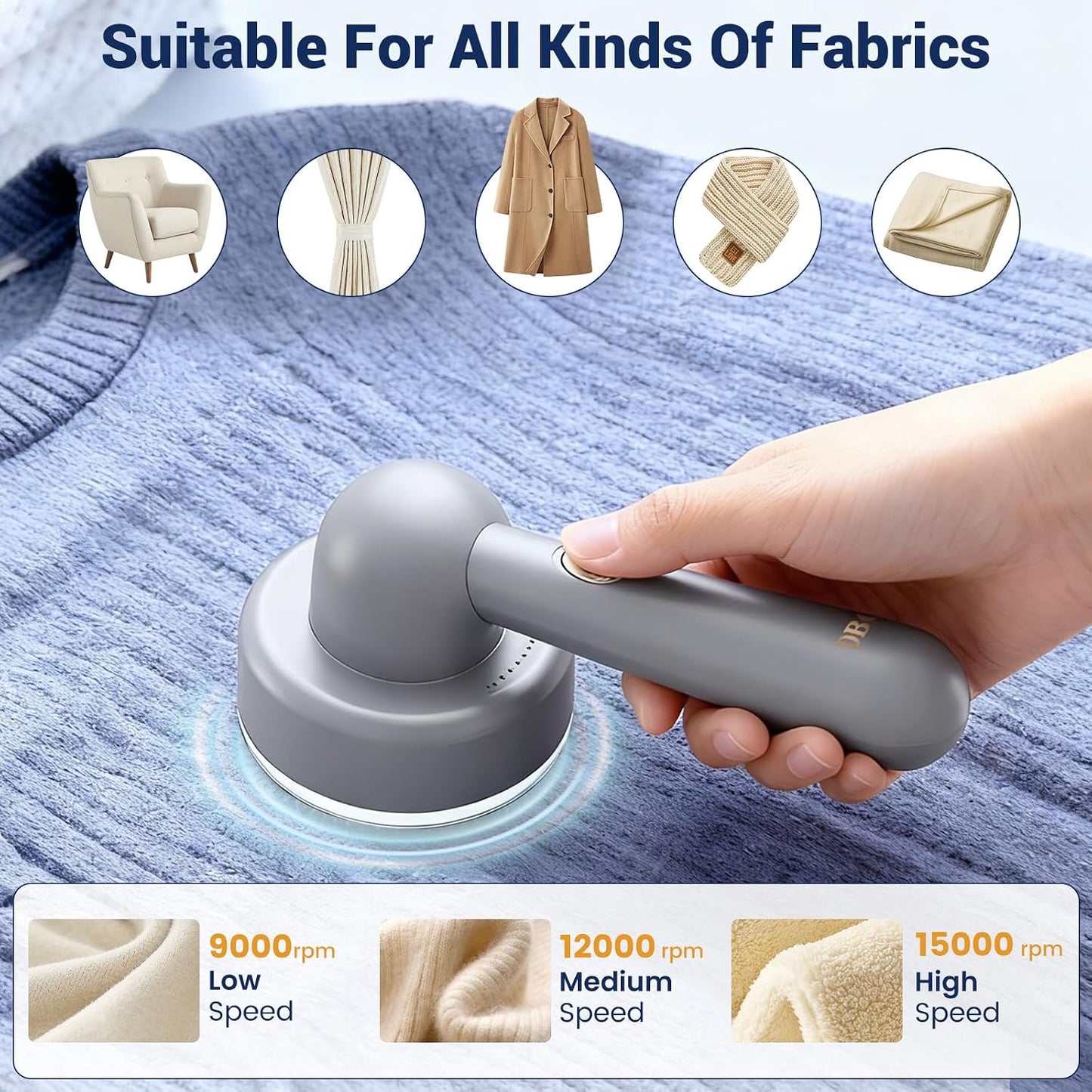 DBC Fabric Shaver & Lint Remover for Clothes, Sweaters & Furniture - 6-Leaf Blade, 3 Speeds, 2H Runtime, Portable Design Perfect for Travel, Includes 2 Extra Blades
