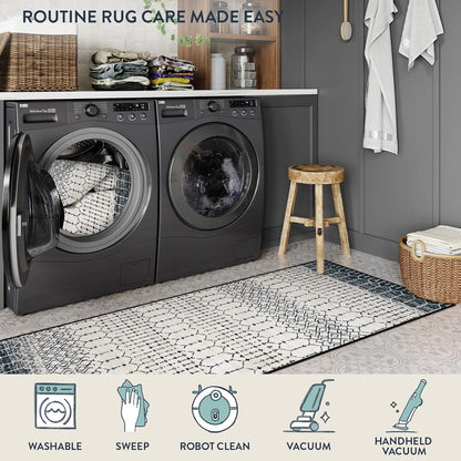 Lahome Moroccan Entry Rug 2x3, Non-Slip Washable Front Indoor Door Mat Rubber Backing Low-Profile Door Rugs, Small Geometric Print Distressed for Entryway Bathroom Kitchen, Black Hana