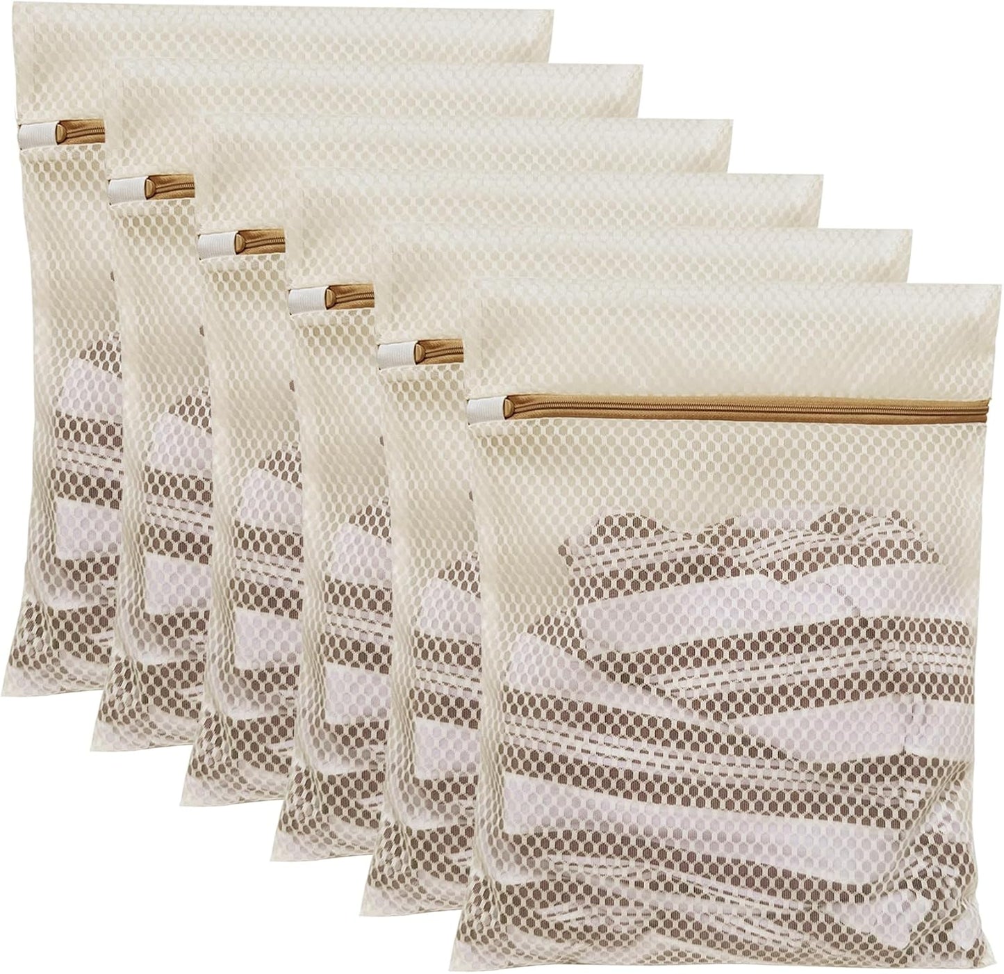 6 Pack Laundry Bag, Durable Honeycomb Mesh Laundry Bags Suitable for Delicate Clothes Washing (3 Large, 3 Medium) Beige