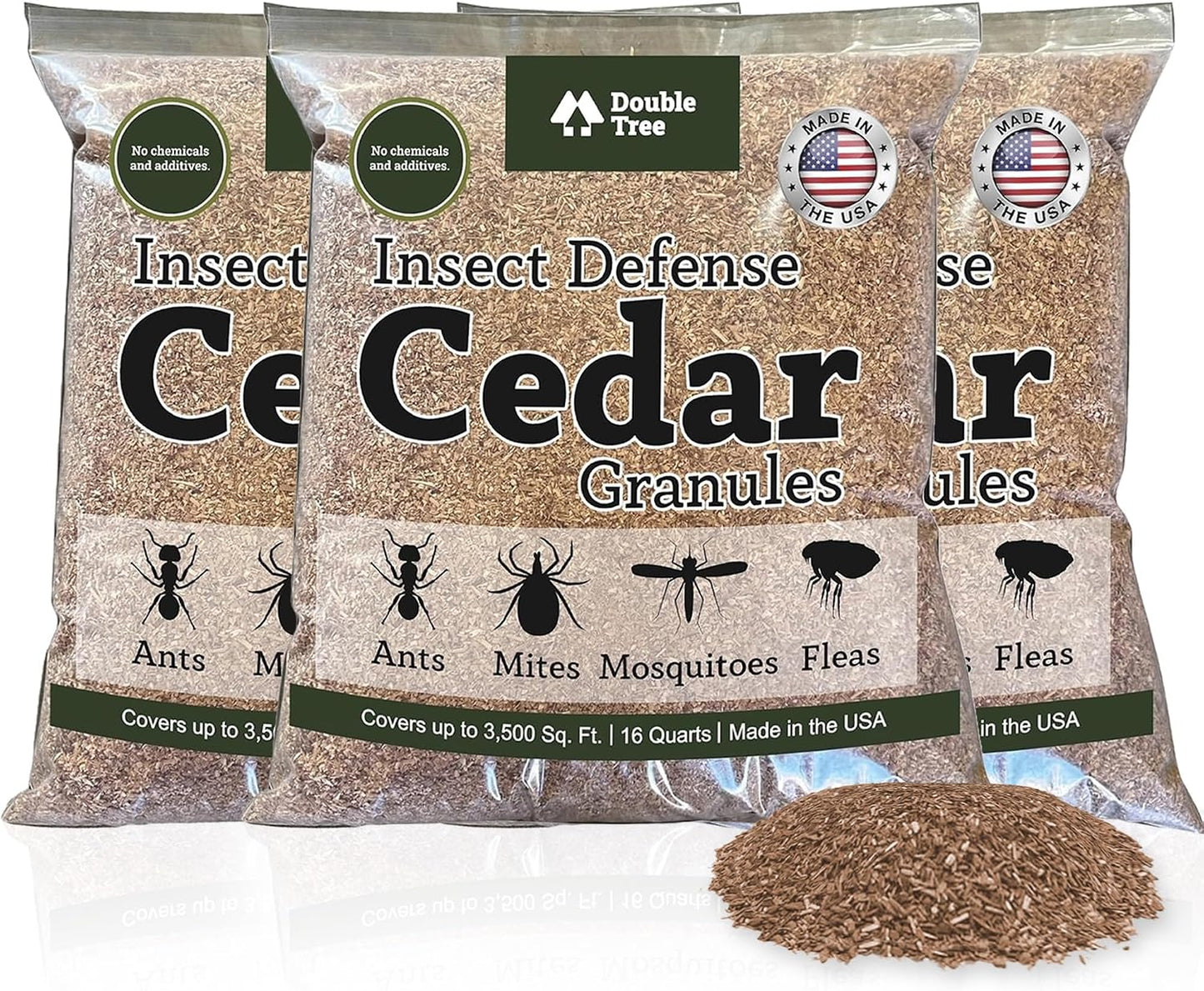 Double Tree Home and Garden Cedar Granules | Repels Fleas, Ticks, Ants, and Mosquitos | Rich Cedar Scent | Non Toxic | Pet Safe | 1 Bag (16 Quarts)