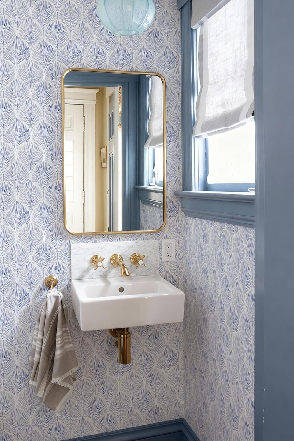 Simon&Siff Blue Peel and Stick Wallpaper, 17.3" x 120" Modern Geometric Contact Paper Boho Removable Renter Friendly Wall Paper for Cabinets Furniture Bedroom Nursery Bathroom DIY Decor