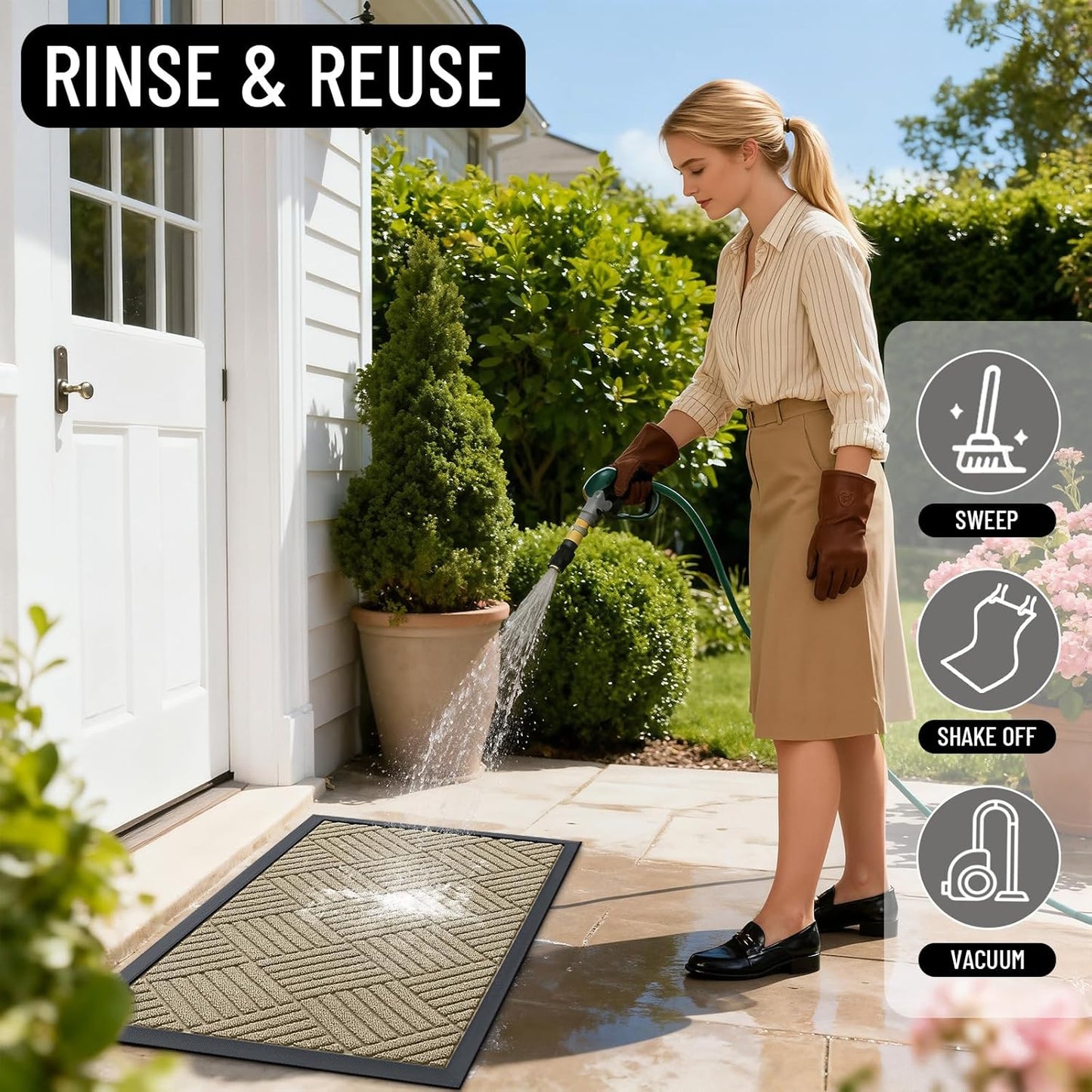 OLANLY Front Door Mat Outside Entrance 29.5x17, Absorbent, Heavy Duty Sturdy Natural Rubber Doormat Indoor Outdoor, Stain and Fade Resistant, Non-Slip Low Profile Floor Mat for Entryway, Grey Diamond