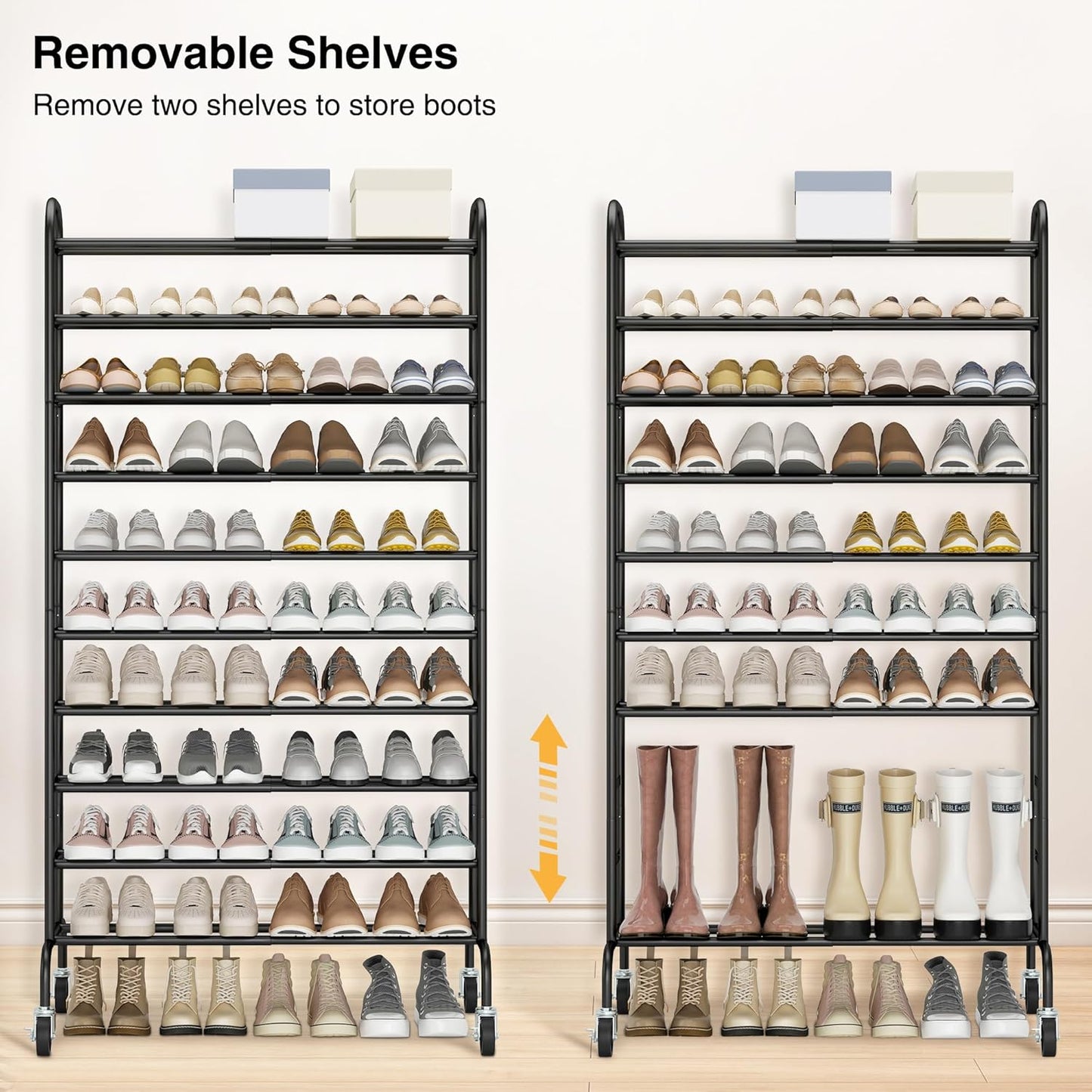 STO STO Expandable Shoe Rack, 3-Tier Metal Small Shoe Rack for Closet, Up to 16 Pairs Adjustable Shoes Racks Storage for Front Door Entrance, Free Standing Shoes Rack Organizer for Entryway, Black