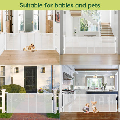 Reinforced 55" Wide Retractable Baby Gates with Reinforced Strips, Indoor/Outdoor Retractable Dog Gate for Doorway Prevent Bottom Drilling Through, No Bottom Bar Safety Mesh Baby Gate for Stair, Black