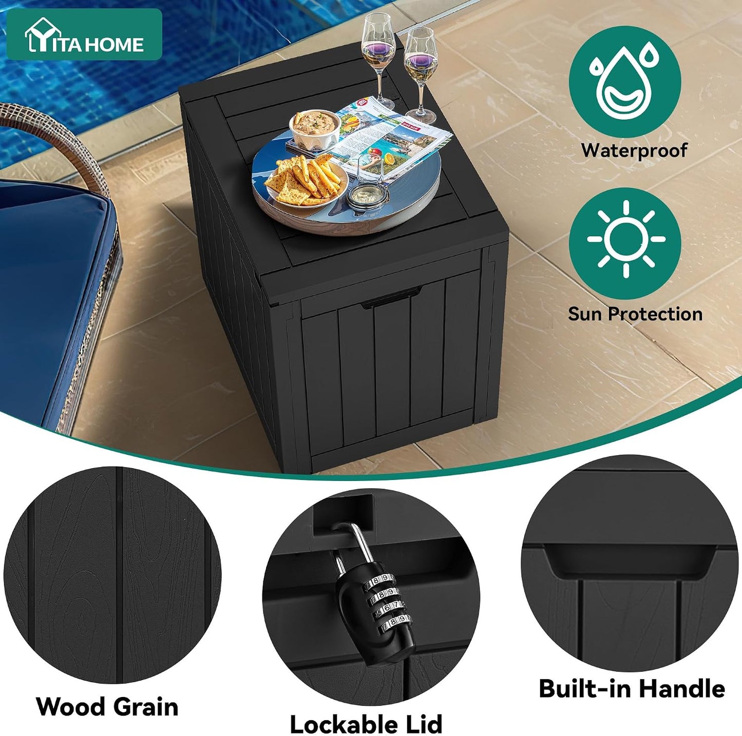 YITAHOME 134 Gallon Large Deck Box | Waterproof Resin Outdoor Storage Box with Lock, Doubles as 2-Person Bench Seating for Patio Furniture Cushions,Garden Tools &