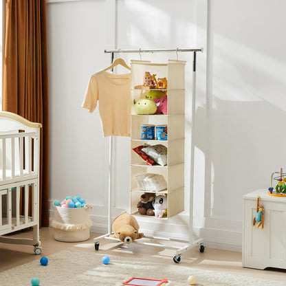 MAX Houser 6 Tier Shelf Hanging Closet Organizer, Closet Hanging Shelf with 2 Sturdy Hooks for Storage, Foldable (Grey)