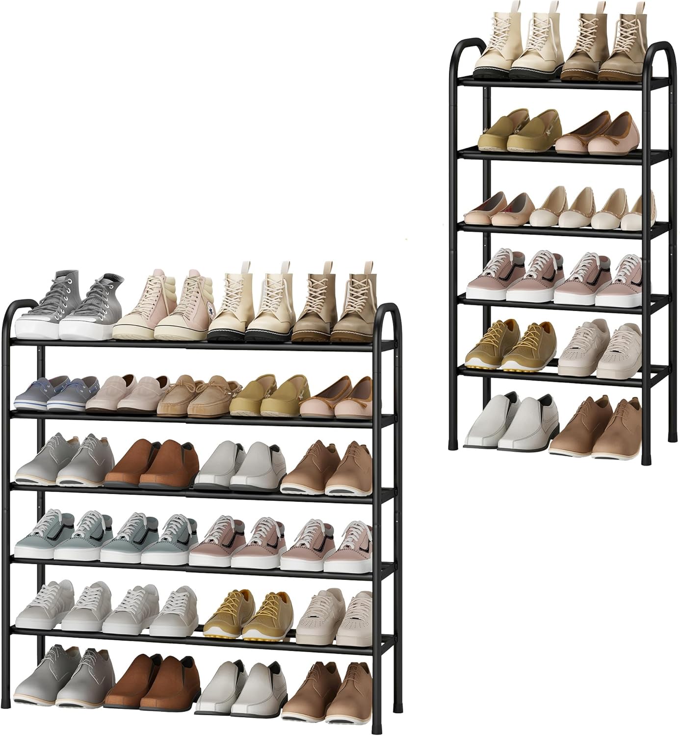 STO STO Expandable Shoe Rack, 3-Tier Metal Small Shoe Rack for Closet, Up to 16 Pairs Adjustable Shoes Racks Storage for Front Door Entrance, Free Standing Shoes Rack Organizer for Entryway, Black