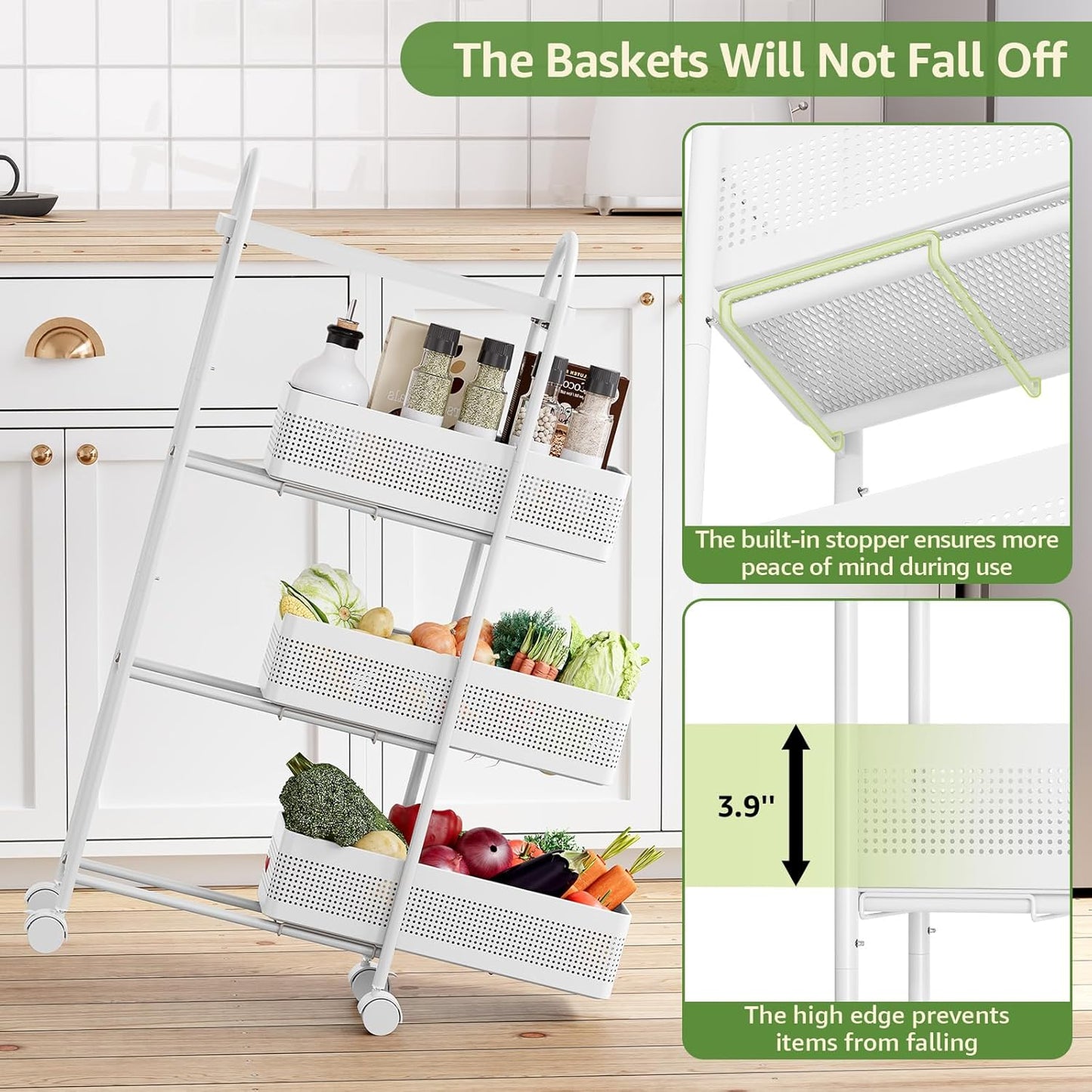 KINGRACK Slim Storage Cart with Drawer, 5-Tier Rolling Utility Cart on Wheels, Narrow Metal Cart for Space Save, Easy Assembly for Kitchen Cart, Craft Cart, Laundry, Bathroom, Nursery Organizer