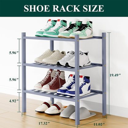 Smiry Bamboo Shoe Rack, 3 Tier Free Standing Wooden Shoe Organizer, Stackable Wood Shoe Storage Shelf for Closet, Entryway, 12 Vertical Slats, 2+1 Stack Standard Legs, 26.8"x11"x19.5", Natural
