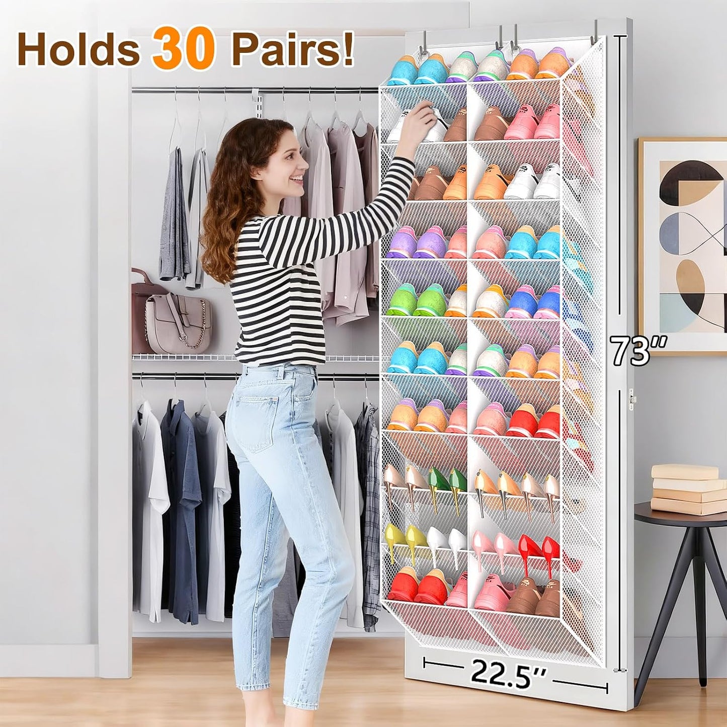 UVIAHOMI Over the Door Shoe Organizer for 20-30 Pairs, 10-Tier, Black